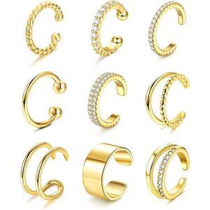 9Pcs Ear Cuff Earrings for Women 14K Silver/Gold Ear Cuff Non Piercing